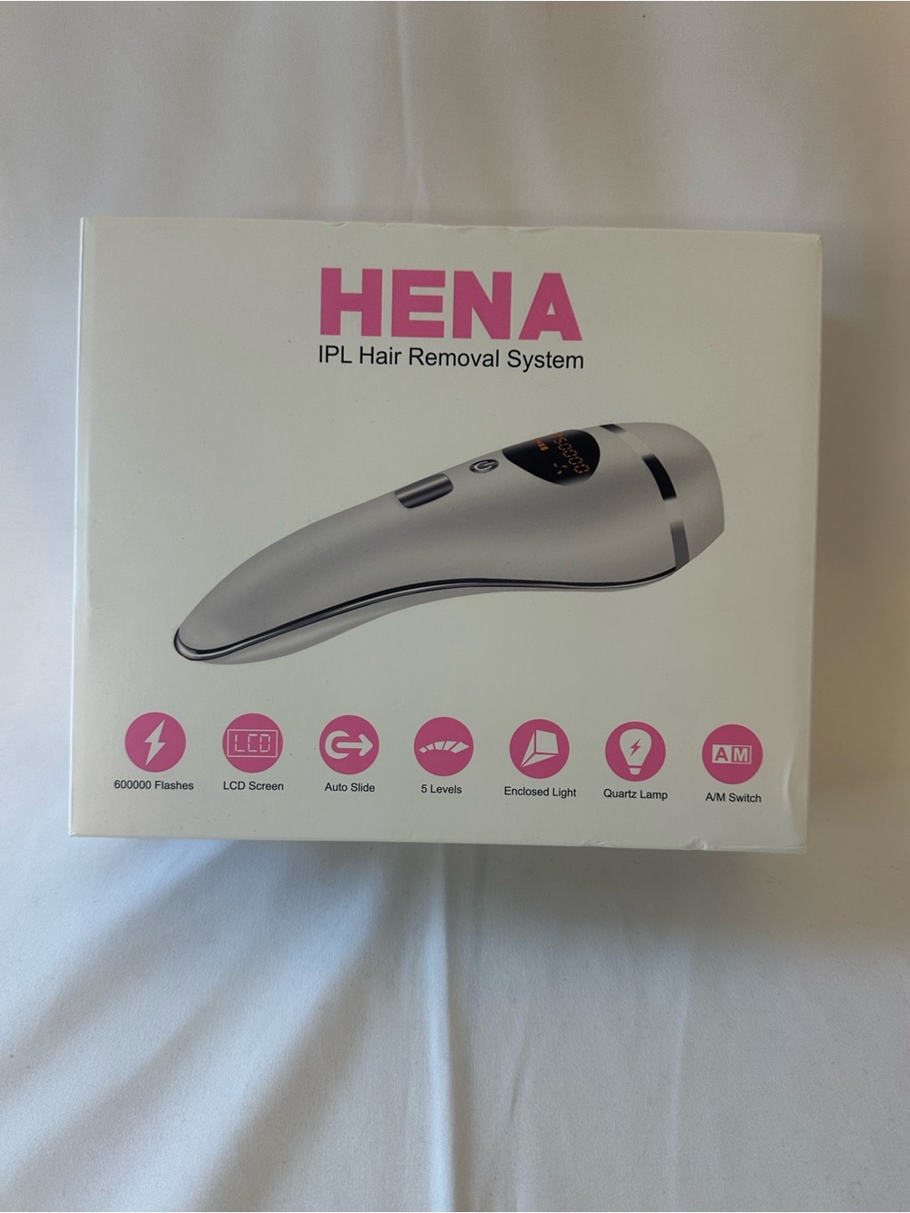 HENA IPL Hair Removal System - White & Pink Packaging